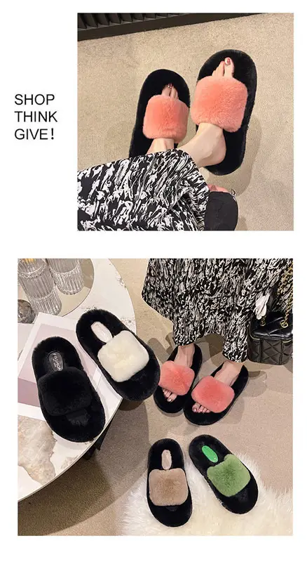 Wear Thick-Soled Real Fur Slippers for Women 2024 Summer and Autumn New Style Indoor Home Air-Conditioned Room Lazy One-Word Cotton Slippers — feature 7