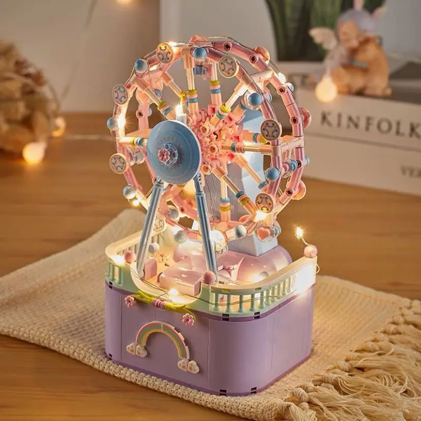 Compatible with Lego Eight Music Box Building Blocks Carousel Ferris Wheel Assembled Small Particles Girls Gift Cross-border Wholesale