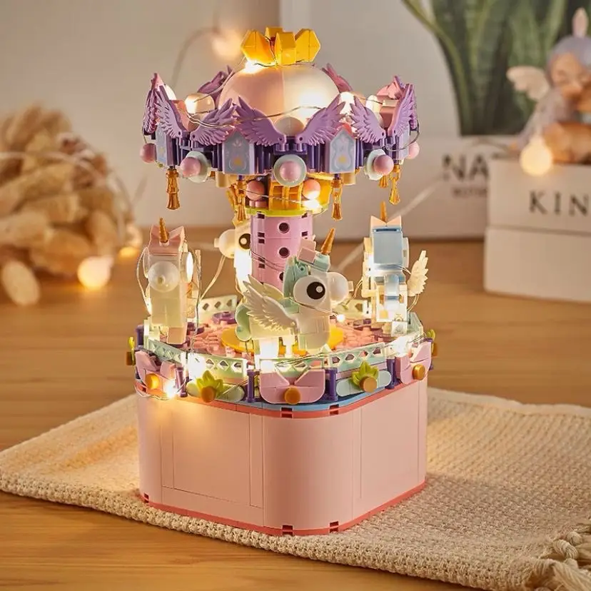 Compatible with Lego Eight Music Box Building Blocks Carousel Ferris Wheel Assembled Small Particles Girls Gift Cross-border Wholesale