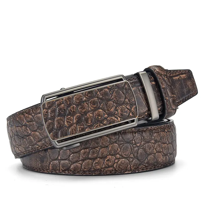 Men's Brown Croc Belt with Automatic Buckle - Image 3