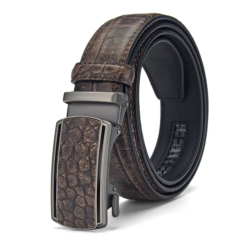 Men's Brown Croc Belt with Automatic Buckle - Image 4