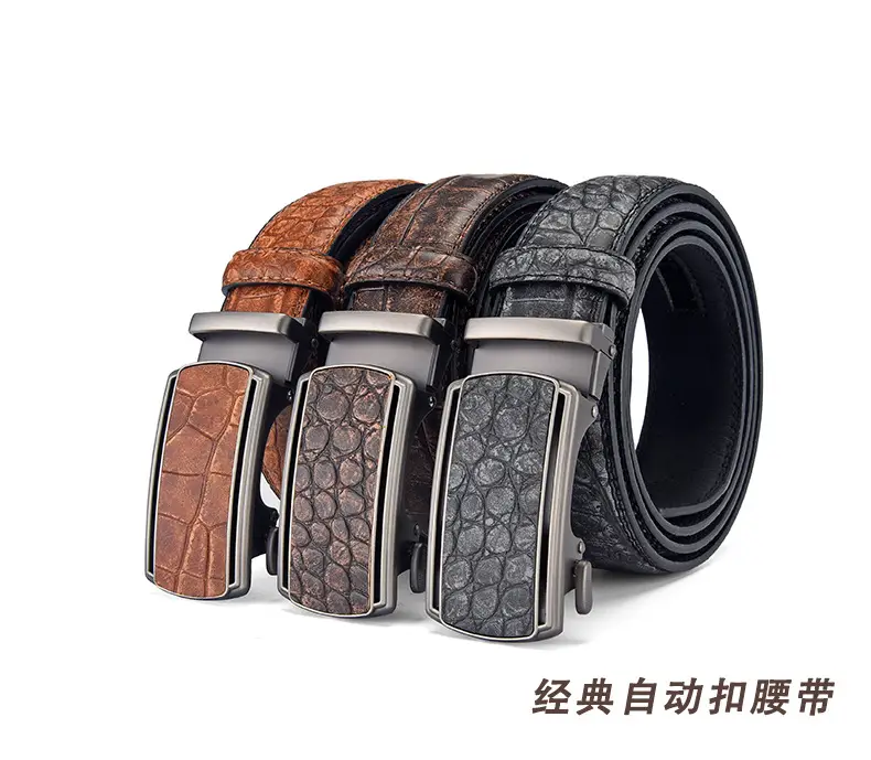 Men's Brown Croc Belt with Automatic Buckle — feature 1