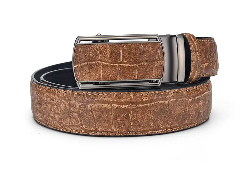 Men's Brown Croc Belt with Automatic Buckle — feature 7