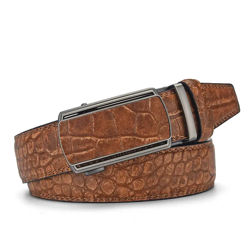 Men's Brown Croc Belt with Automatic Buckle - Image 2