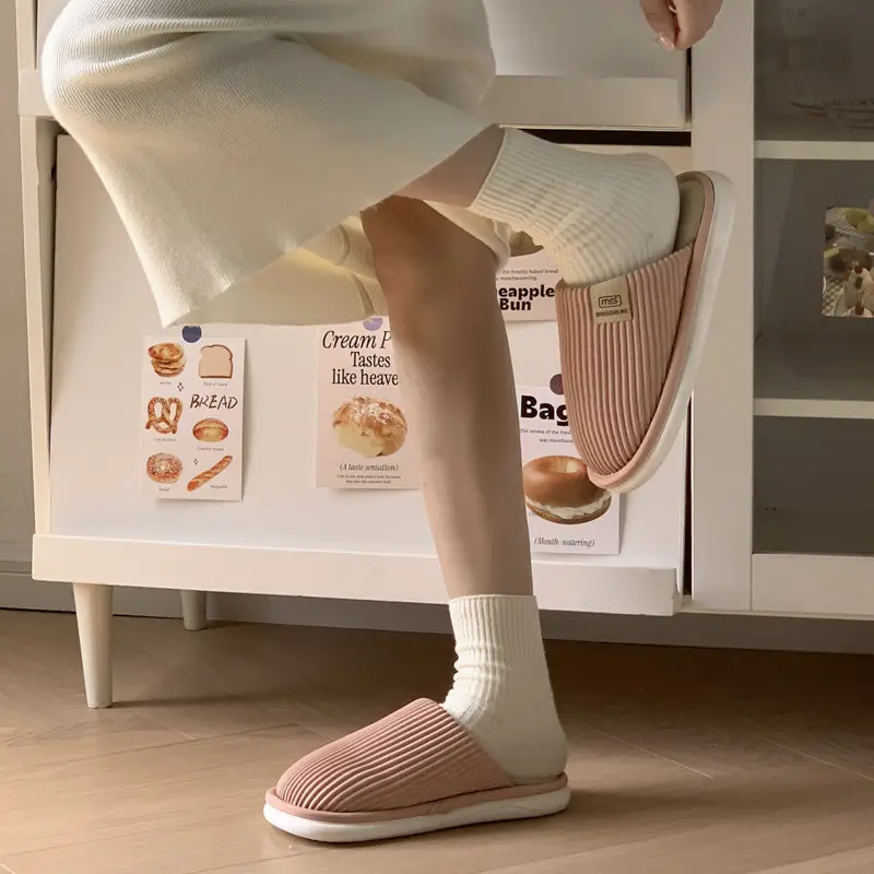 Men's Waterproof Floor Slippers Beige Cotton Autumn Winter