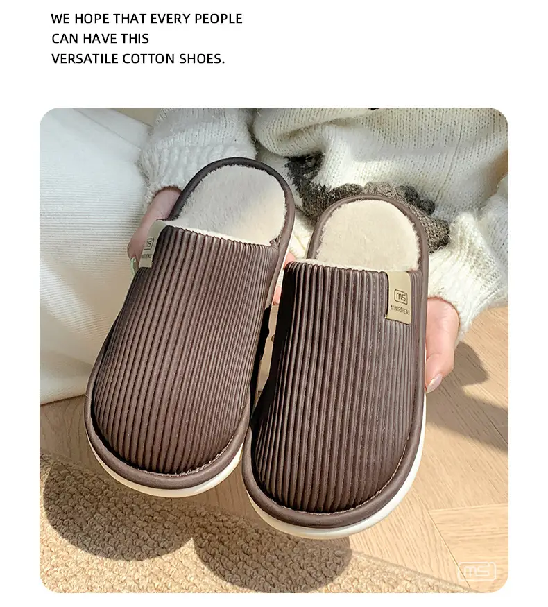 Men's Waterproof Floor Slippers Beige Cotton Autumn Winter — feature 10