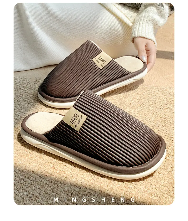 Men's Waterproof Floor Slippers Beige Cotton Autumn Winter — feature 11
