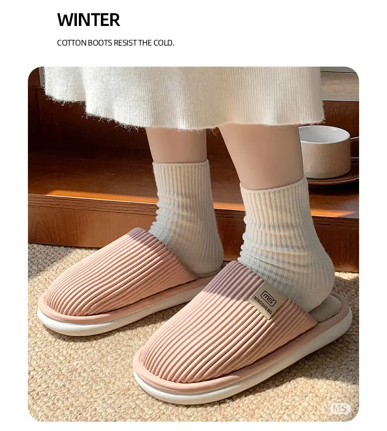 Men's Waterproof Floor Slippers Beige Cotton Autumn Winter — feature 6
