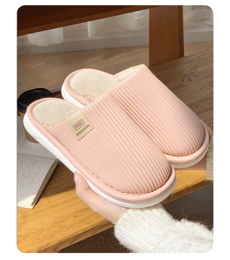 Men's Waterproof Floor Slippers Beige Cotton Autumn Winter — feature 7