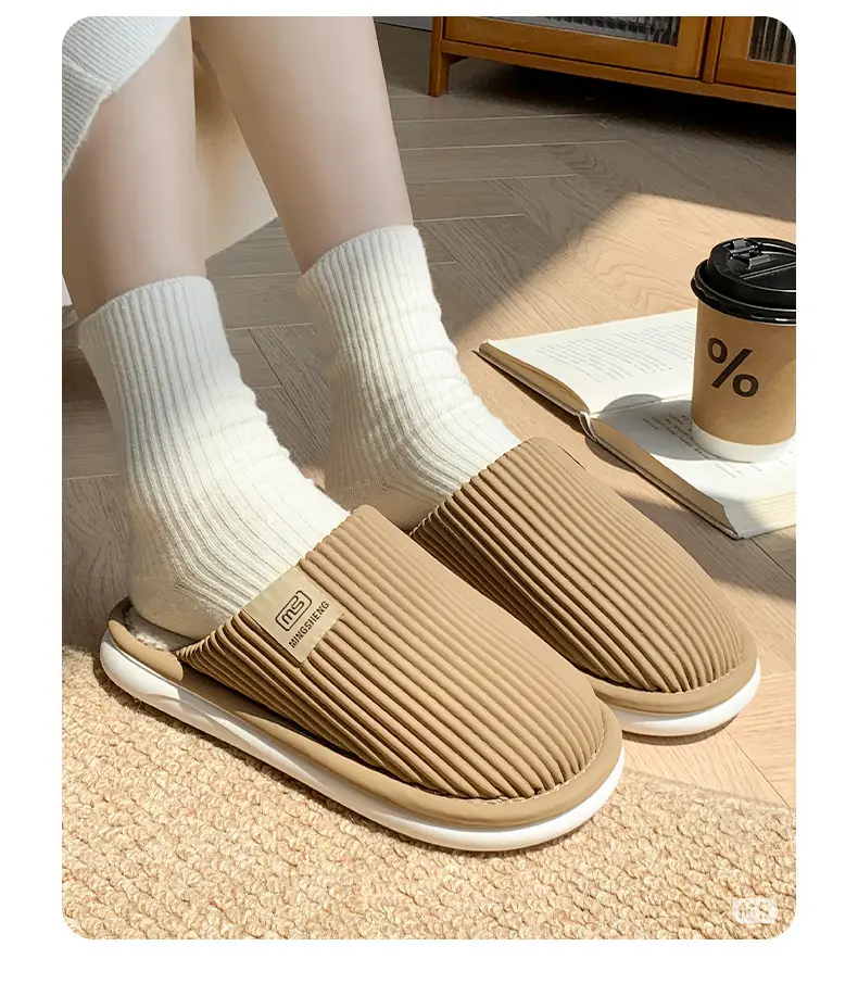 Men's Waterproof Floor Slippers Beige Cotton Autumn Winter — feature 9