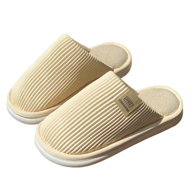 Men's Waterproof Floor Slippers Beige Cotton Autumn Winter