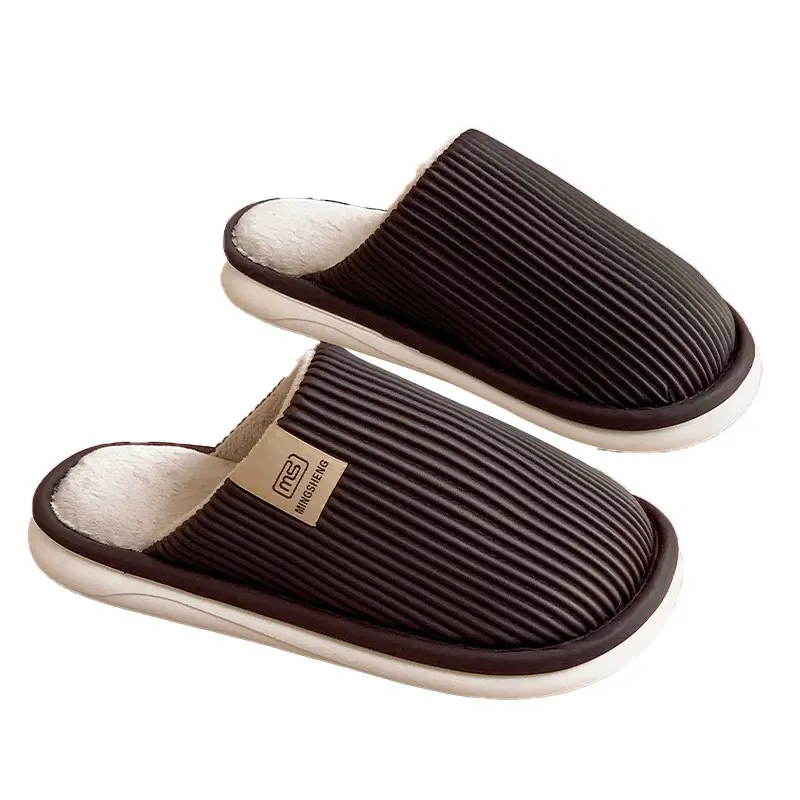 Men's Waterproof Floor Slippers Beige Cotton Autumn Winter