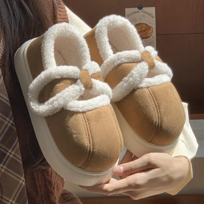 High-value lamb wool cotton slippers women's winter 2024 new outdoor fleece-lined warm household indoor bag with cotton shoes - Image 5