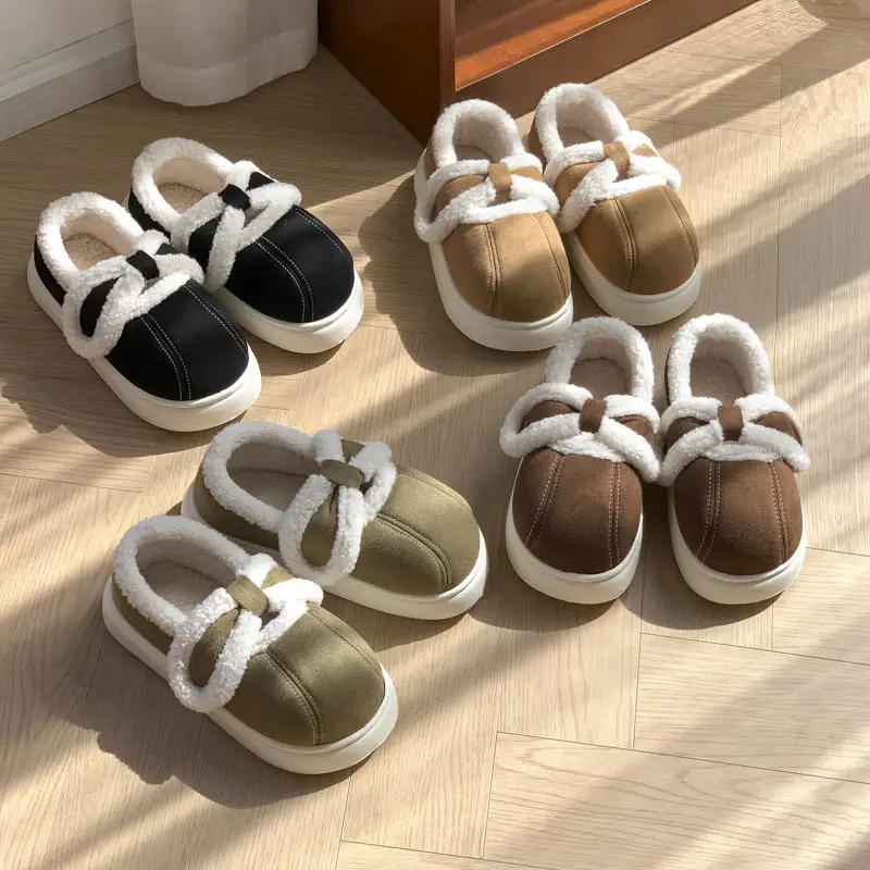 High-value lamb wool cotton slippers women's winter 2024 new outdoor fleece-lined warm household indoor bag with cotton shoes - Image 8