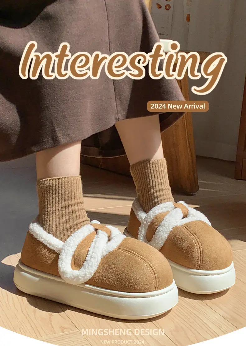 High-value lamb wool cotton slippers women's winter 2024 new outdoor fleece-lined warm household indoor bag with cotton shoes — feature 1