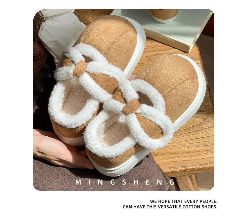 High-value lamb wool cotton slippers women's winter 2024 new outdoor fleece-lined warm household indoor bag with cotton shoes — feature 5