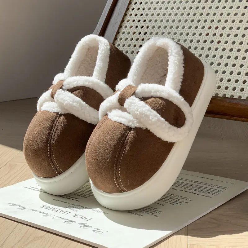 High-value lamb wool cotton slippers women's winter 2024 new outdoor fleece-lined warm household indoor bag with cotton shoes - Image 2