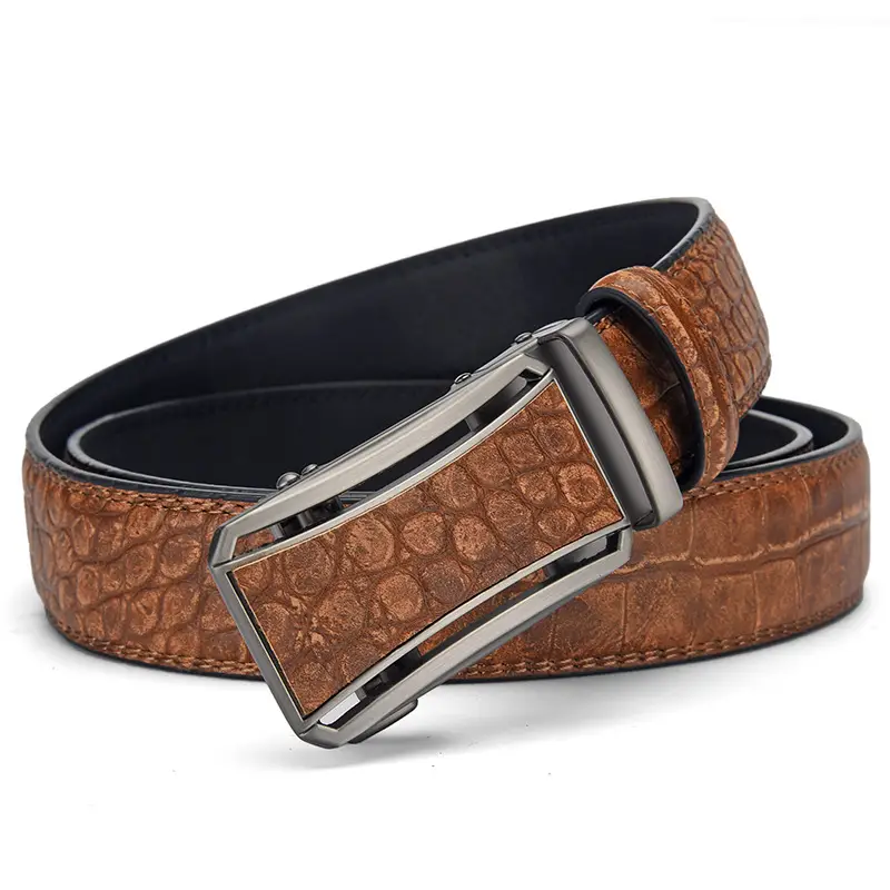 Men's Brown Croc Leather Belt with Silver Buckle - Image 4