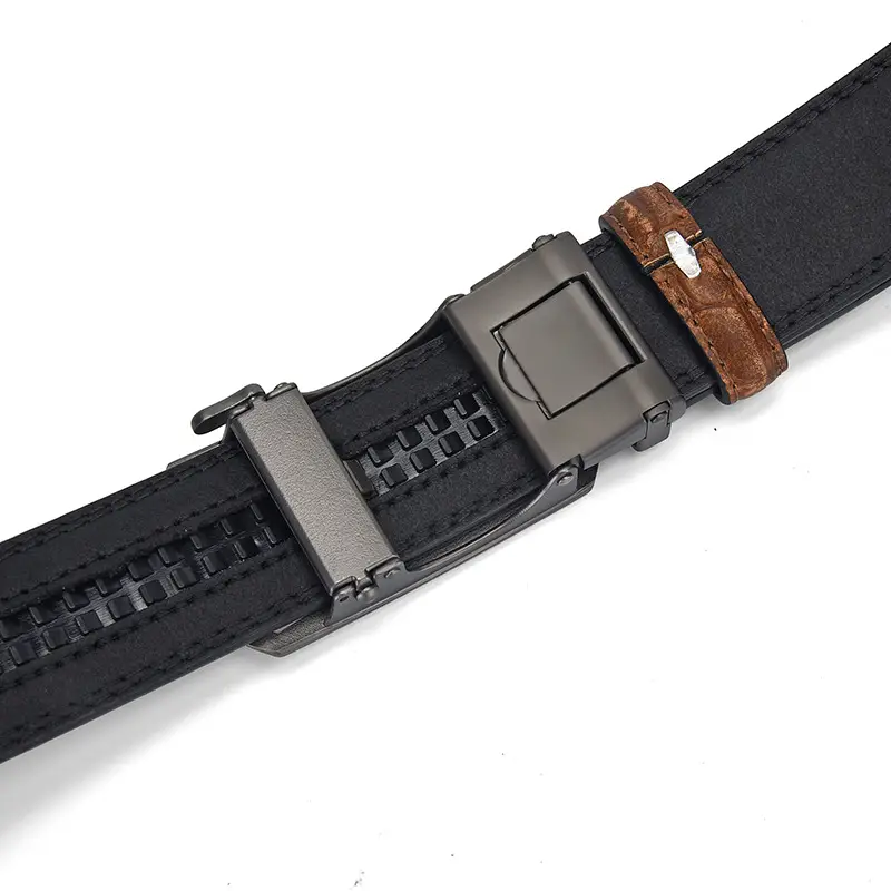 Men's Brown Croc Leather Belt with Silver Buckle - Image 5