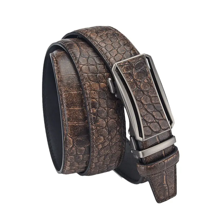 Men's Brown Croc Leather Belt with Silver Buckle - Image 7