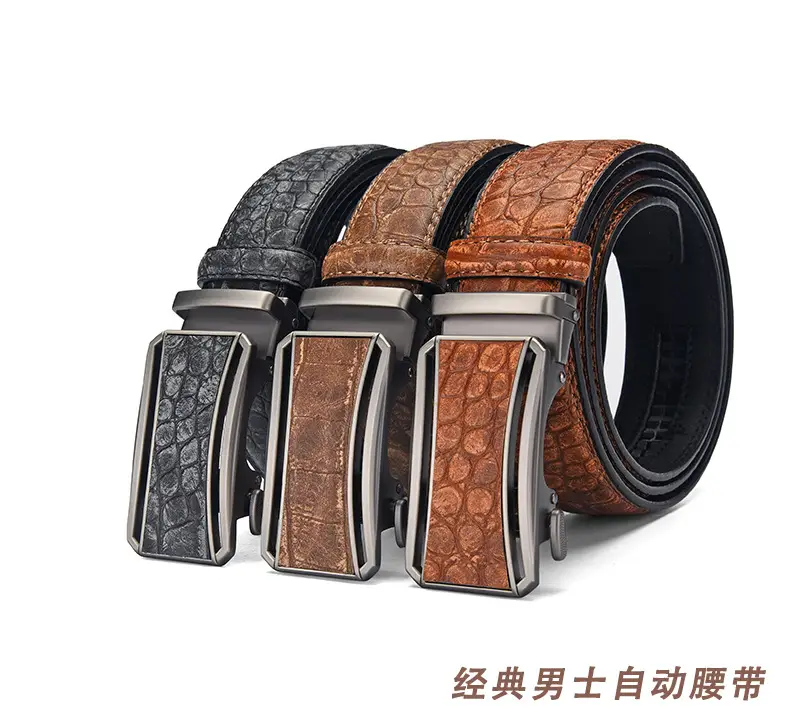 Men's Brown Croc Leather Belt with Silver Buckle — feature 1