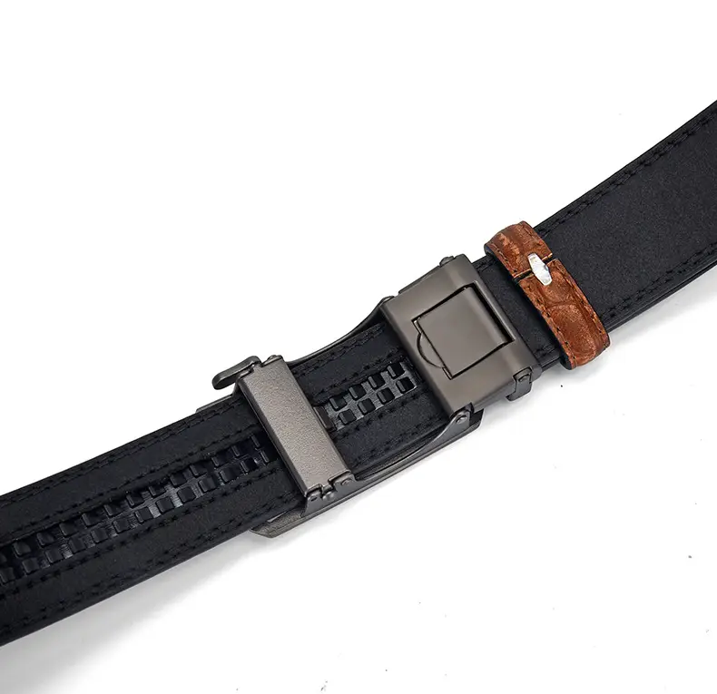 Men's Brown Croc Leather Belt with Silver Buckle — feature 10