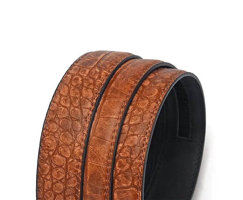 Men's Brown Croc Leather Belt with Silver Buckle — feature 11