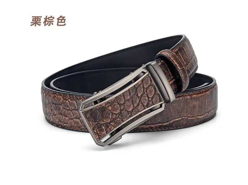 Men's Brown Croc Leather Belt with Silver Buckle — feature 2