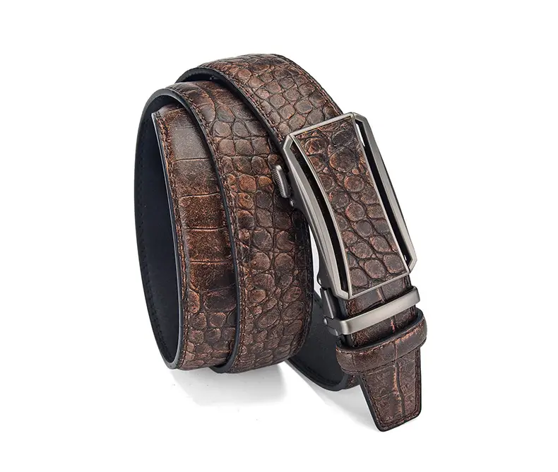 Men's Brown Croc Leather Belt with Silver Buckle — feature 3