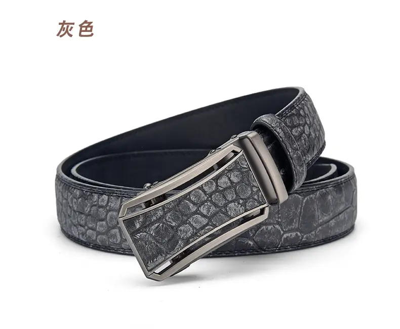 Men's Brown Croc Leather Belt with Silver Buckle — feature 4