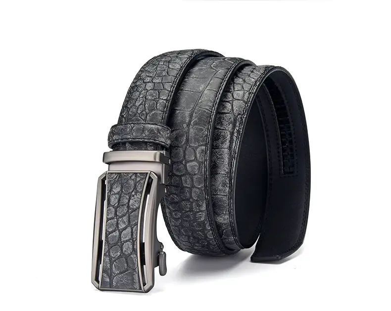 Men's Brown Croc Leather Belt with Silver Buckle — feature 5