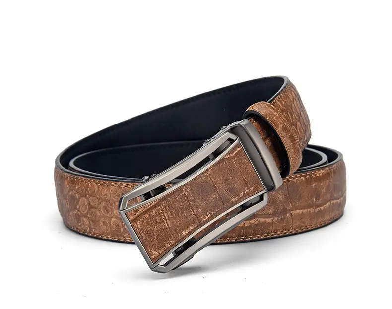 Men's Brown Croc Leather Belt with Silver Buckle — feature 6