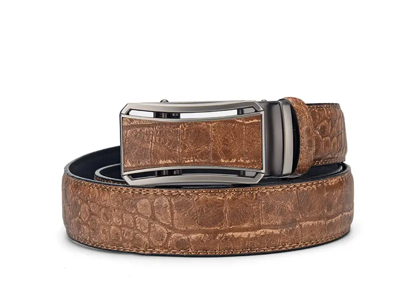 Men's Brown Croc Leather Belt with Silver Buckle — feature 7
