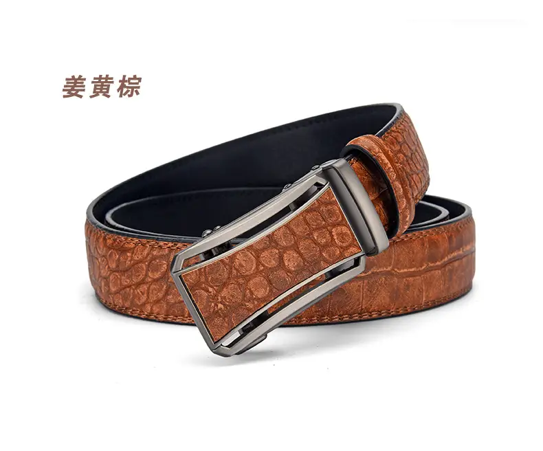 Men's Brown Croc Leather Belt with Silver Buckle — feature 8