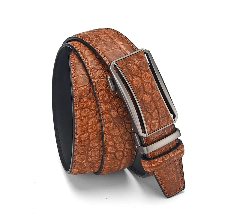 Men's Brown Croc Leather Belt with Silver Buckle — feature 9