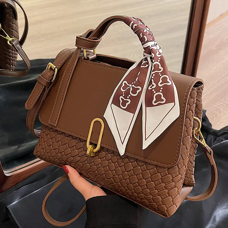 Women's Brown Croc Textured Shoulder Messenger Bag - Image 5