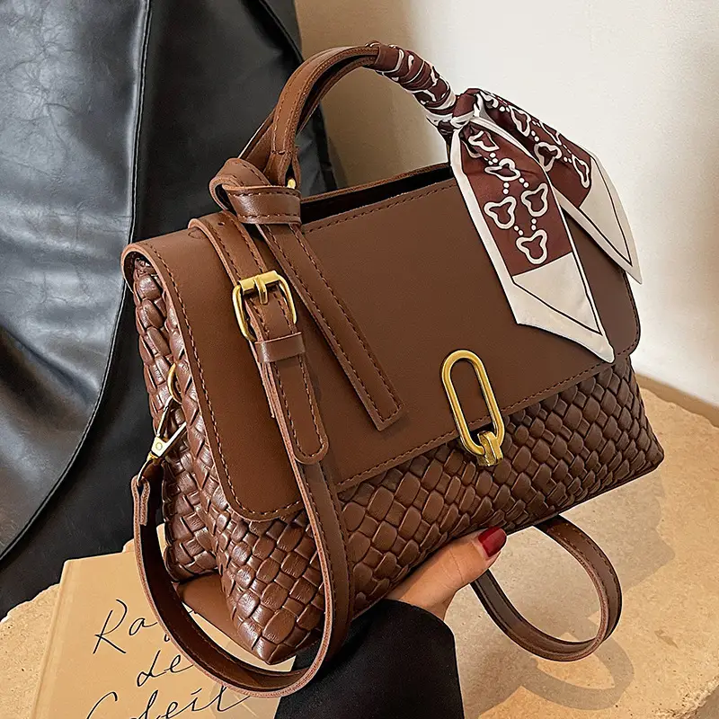 Women's Brown Croc Textured Shoulder Messenger Bag - Image 6