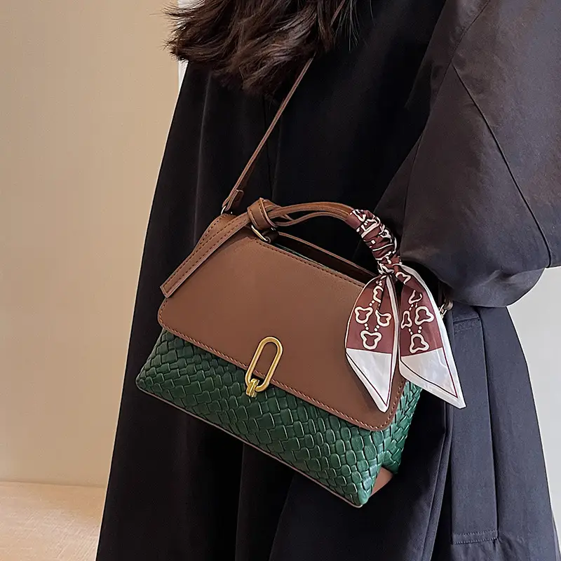 Women's Brown Croc Textured Shoulder Messenger Bag - Image 7