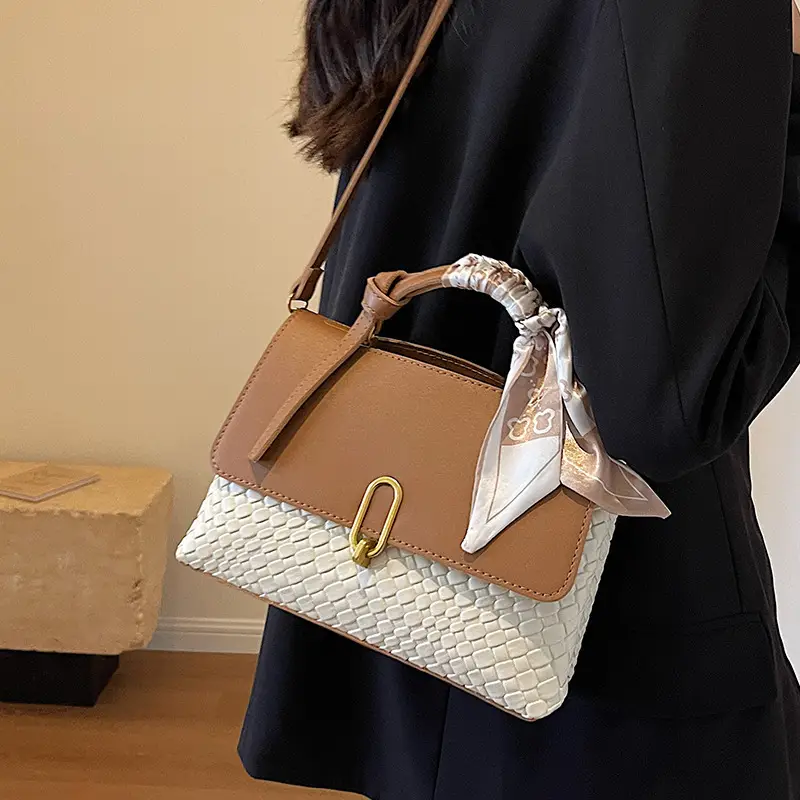 Women's Brown Croc Textured Shoulder Messenger Bag - Image 8