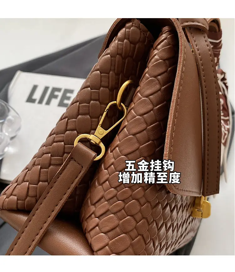Women's Brown Croc Textured Shoulder Messenger Bag — feature 10
