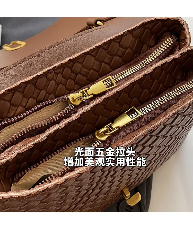Women's Brown Croc Textured Shoulder Messenger Bag — feature 11