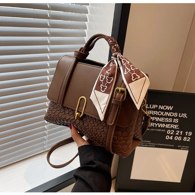 Women's Brown Croc Textured Shoulder Messenger Bag — feature 14