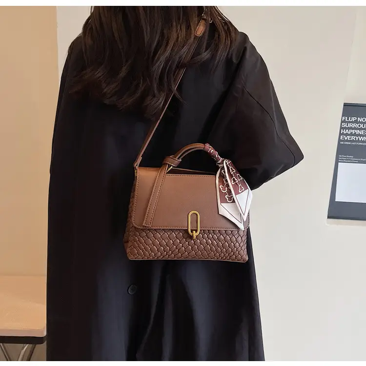 Women's Brown Croc Textured Shoulder Messenger Bag — feature 21