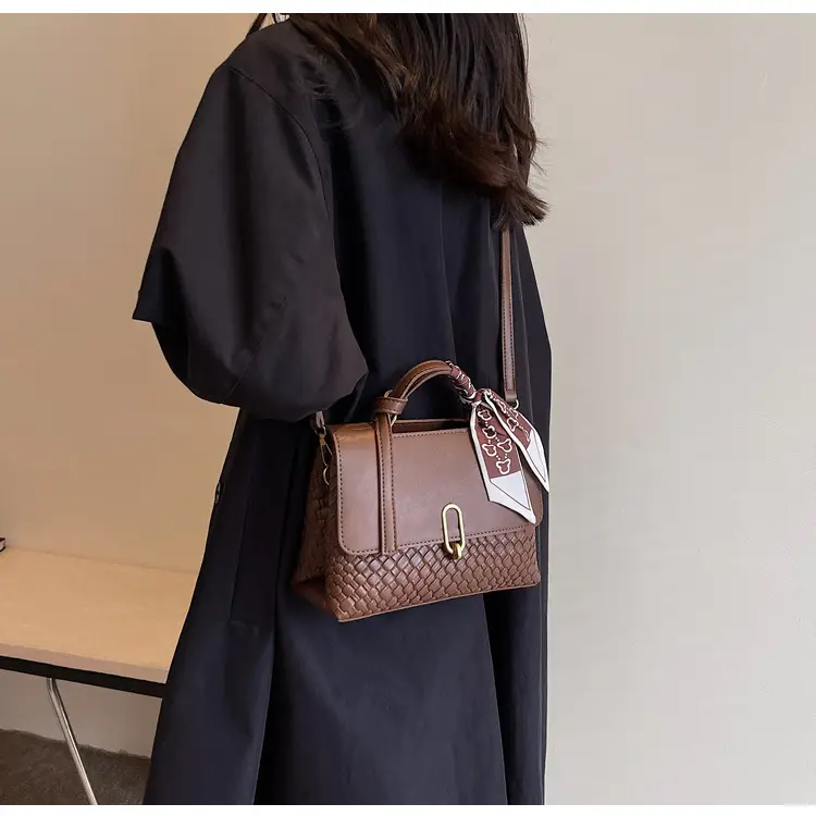 Women's Brown Croc Textured Shoulder Messenger Bag — feature 22