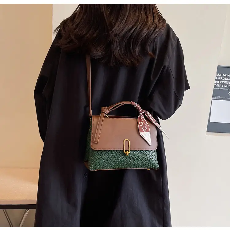 Women's Brown Croc Textured Shoulder Messenger Bag — feature 31
