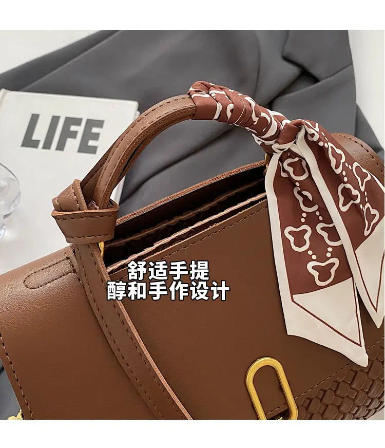 Women's Brown Croc Textured Shoulder Messenger Bag — feature 9