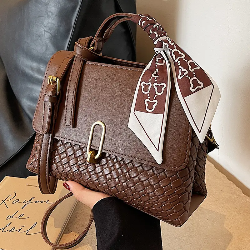 Women's Brown Croc Textured Shoulder Messenger Bag - Image 4
