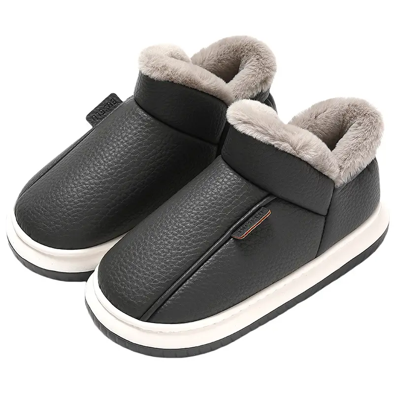 Waterproof Cotton Slippers for Women Winter Indoor Home Household Plush Warm Anti-Slip Men's Winter Pu Cotton Shoes Men's Wholesale - Image 6
