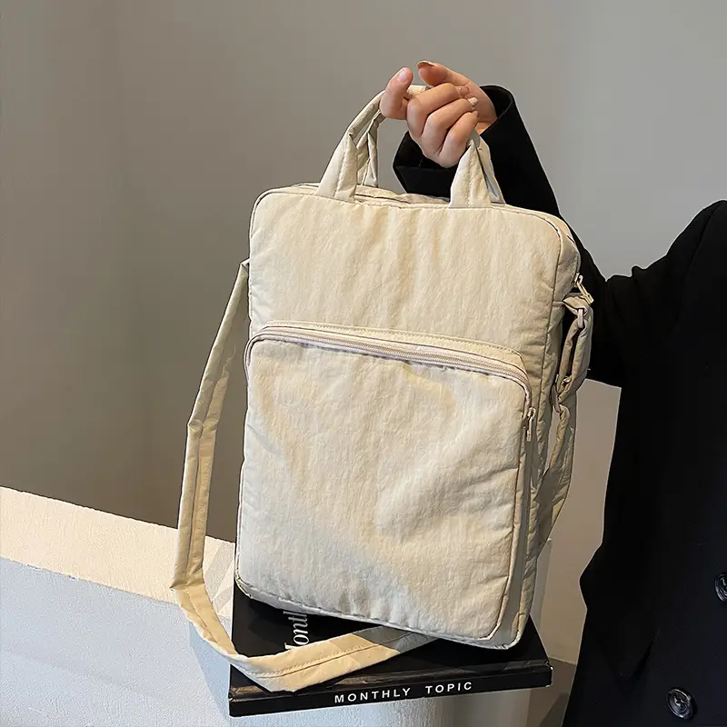 Women's Large Capacity Nylon Shoulder Bag Cream - Image 7