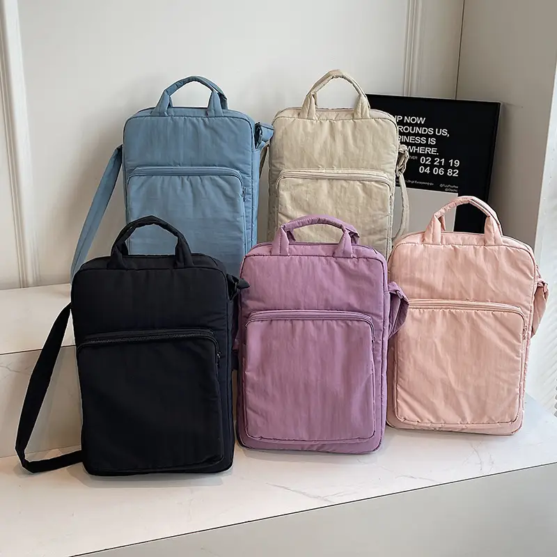 Women's Large Capacity Nylon Shoulder Bag Cream - Image 9